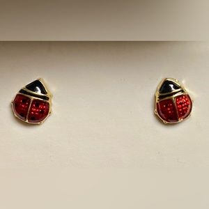 14K Gold Red Enamel Ladybug Stud Earrings